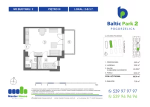 2 pokoje, apartament inwestycyjny 38,98 m², piętro 3, oferta nr 2-B.3.7, Baltic Park 2, Pogorzelica, ul. Wojska Polskiego