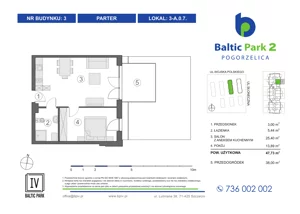 2 pokoje, apartament inwestycyjny 45,16 m², piętro 1, oferta nr 3-A.1.2, Baltic Park 2 - Etap III, Pogorzelica, ul. Wojska Polskiego