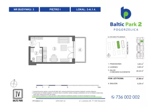 1 pokój, apartament inwestycyjny 27,99 m², piętro 1, oferta nr 3-A.1.4, Baltic Park 2 - Etap III, Pogorzelica, ul. Wojska Polskiego