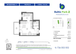 2 pokoje, apartament inwestycyjny 36,53 m², piętro 3, oferta nr 3-A.3.8, Baltic Park 2 - Etap III, Pogorzelica, ul. Wojska Polskiego