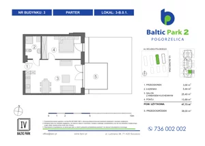 2 pokoje, apartament inwestycyjny 45,16 m², piętro 1, oferta nr 3-A.1.2, Baltic Park 2 - Etap III, Pogorzelica, ul. Wojska Polskiego