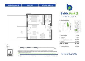 2 pokoje, apartament inwestycyjny 45,16 m², piętro 1, oferta nr 3-B.1.6, Baltic Park 2 - Etap III, Pogorzelica, ul. Wojska Polskiego