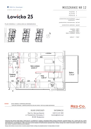 2 pokoje, mieszkanie 42,45 m², piętro 2, oferta nr 12, Łowicka 25, Bydgoszcz, Brdyujście, ul. Łowicka 25