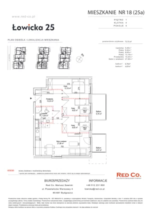 4 pokoje, mieszkanie 73,73 m², piętro 1, oferta nr 18A, Łowicka 25, Bydgoszcz, Brdyujście, ul. Łowicka 25