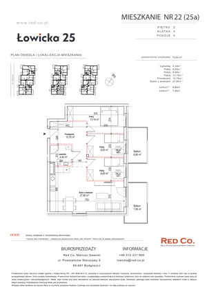 4 pokoje, mieszkanie 73,45 m², piętro 2, oferta nr 22A, Łowicka 25, Bydgoszcz, Brdyujście, ul. Łowicka 25