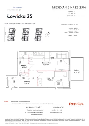 2 pokoje, mieszkanie 41,74 m², piętro 2, oferta nr 22B, Łowicka 25, Bydgoszcz, Brdyujście, ul. Łowicka 25