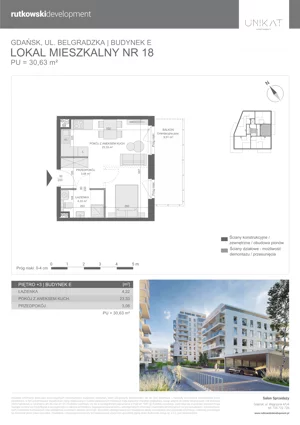 1 pokój, mieszkanie 30,63 m², piętro 3, oferta nr M18, Unikat Apartamenty E, Gdańsk, Piecki-Migowo, Morena, ul. Belgradzka 114