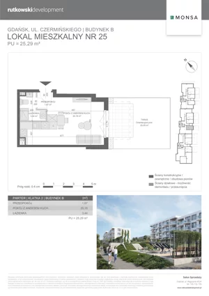 1 pokój, mieszkanie 25,29 m², parter, oferta nr M25, Monsa etap 6, Gdańsk, Jasień, Rębowo, ul. Konrada Guderskiego