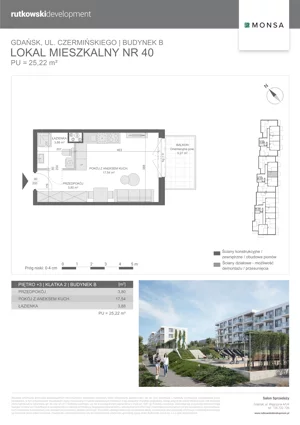 1 pokój, mieszkanie 25,22 m², piętro 3, oferta nr M40, Monsa etap 6, Gdańsk, Jasień, Rębowo, ul. Konrada Guderskiego