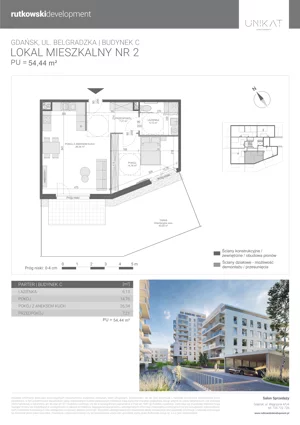 2 pokoje, mieszkanie 54,44 m², parter, oferta nr M2, Unikat Apartamenty C, Gdańsk, Piecki-Migowo, Morena, ul. Belgradzka 114