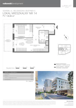 2 pokoje, mieszkanie 39,85 m², piętro 2, oferta nr M14, Unikat Apartamenty C, Gdańsk, Piecki-Migowo, Morena, ul. Belgradzka 114