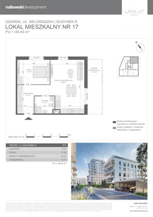 2 pokoje, mieszkanie 49,45 m², piętro 3, oferta nr M17, Unikat Apartamenty E, Gdańsk, Piecki-Migowo, Morena, ul. Belgradzka 114