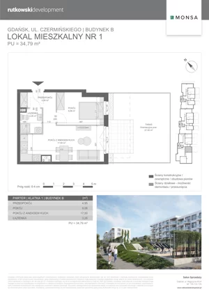 2 pokoje, mieszkanie 34,79 m², parter, oferta nr M1, Monsa etap 6, Gdańsk, Jasień, Rębowo, ul. Konrada Guderskiego