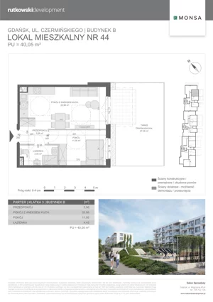 2 pokoje, mieszkanie 40,05 m², parter, oferta nr M44, Monsa etap 6, Gdańsk, Jasień, Rębowo, ul. Konrada Guderskiego