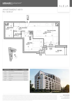 2 pokoje, mieszkanie 53,90 m², piętro 1, oferta nr M9, Aleja, Białystok, Wysoki Stoczek, ul. Studzienna 2