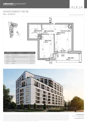 2 pokoje, mieszkanie 37,09 m², piętro 7, oferta nr M85, Aleja, Białystok, Wysoki Stoczek, ul. Studzienna 2