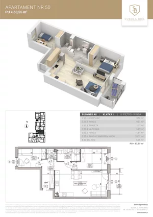 3 pokoje, mieszkanie 63,55 m², piętro 3, oferta nr M50, Sobola Biel - Budynek A8, Suwałki, ul. Aleksandry Piłsudskiej
