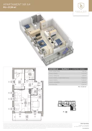 3 pokoje, mieszkanie 57,59 m², piętro 5, oferta nr M64, Sobola Biel - Budynek A8, Suwałki, ul. Aleksandry Piłsudskiej