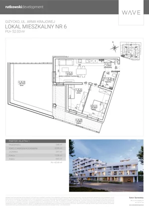 3 pokoje, mieszkanie 52,03 m², parter, oferta nr M6, Wave - Etap 2, Giżycko, ul. Armii Krajowej