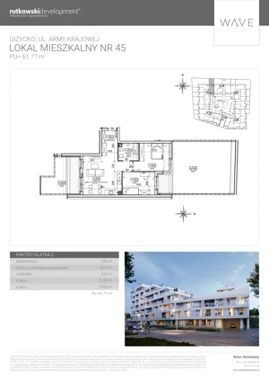 3 pokoje, mieszkanie 61,77 m², parter, oferta nr M45, Wave - Etap 2, Giżycko, ul. Armii Krajowej