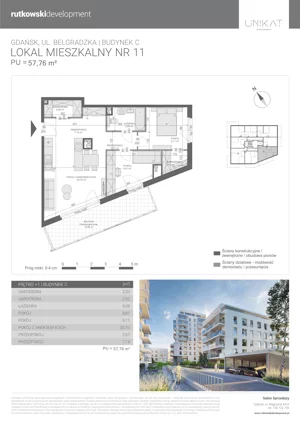 3 pokoje, mieszkanie 57,76 m², piętro 1, oferta nr M11, Unikat Apartamenty C, Gdańsk, Piecki-Migowo, Morena, ul. Belgradzka 114