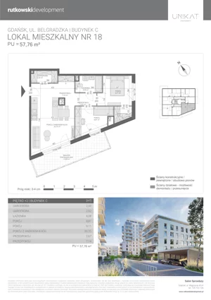 3 pokoje, mieszkanie 57,76 m², piętro 2, oferta nr M18, Unikat Apartamenty C, Gdańsk, Piecki-Migowo, Morena, ul. Belgradzka 114