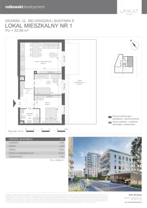 3 pokoje, mieszkanie 52,68 m², parter, oferta nr M1, Unikat Apartamenty E, Gdańsk, Piecki-Migowo, Morena, ul. Belgradzka 114