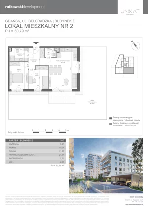 3 pokoje, mieszkanie 60,79 m², parter, oferta nr M2, Unikat Apartamenty E, Gdańsk, Piecki-Migowo, Morena, ul. Belgradzka 114
