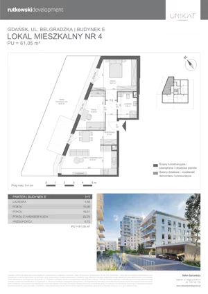 3 pokoje, mieszkanie 61,05 m², parter, oferta nr M4, Unikat Apartamenty E, Gdańsk, Piecki-Migowo, Morena, ul. Belgradzka 114