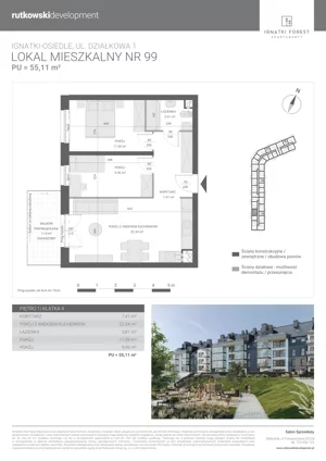 3 pokoje, mieszkanie 55,11 m², piętro 1, oferta nr M99, Ignatki Forest - Etap 2, Ignatki-Osiedle, ul. Działkowa 1
