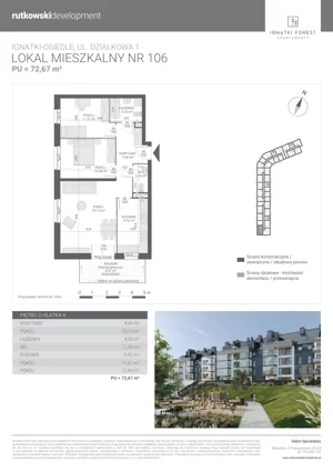 3 pokoje, mieszkanie 72,67 m², piętro 2, oferta nr M106, Ignatki Forest - Etap 2, Ignatki-Osiedle, ul. Działkowa 1
