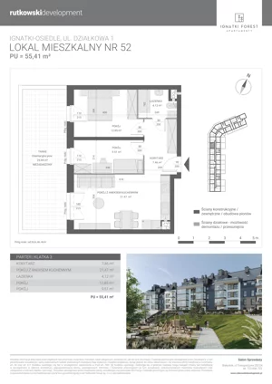 3 pokoje, mieszkanie 55,41 m², parter, oferta nr M52, Ignatki Forest - Etap 2, Ignatki-Osiedle, ul. Działkowa 1