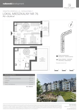 3 pokoje, mieszkanie 59,44 m², piętro 3, oferta nr M76, Ignatki Forest - Etap 2, Ignatki-Osiedle, ul. Działkowa 1