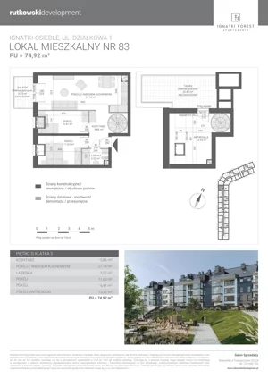 3 pokoje, mieszkanie 74,92 m², piętro 3, oferta nr M83, Ignatki Forest - Etap 2, Ignatki-Osiedle, ul. Działkowa 1