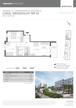 3 pokoje, mieszkanie 59,75 m², piętro 1, oferta nr M50, Monsa etap 6, Gdańsk, Jasień, Rębowo, ul. Konrada Guderskiego