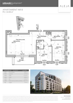3 pokoje, mieszkanie 64,08 m², piętro 1, oferta nr M8, Aleja, Białystok, Wysoki Stoczek, ul. Studzienna 2