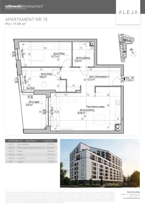 3 pokoje, mieszkanie 71,99 m², piętro 1, oferta nr M13, Aleja, Białystok, Wysoki Stoczek, ul. Studzienna 2