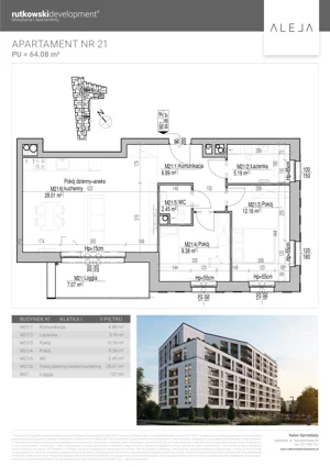 3 pokoje, mieszkanie 64,08 m², piętro 2, oferta nr M21, Aleja, Białystok, Wysoki Stoczek, ul. Studzienna 2