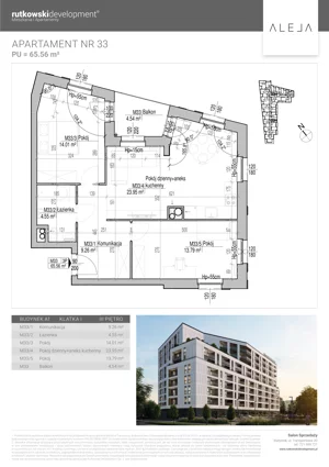 3 pokoje, mieszkanie 65,56 m², piętro 3, oferta nr M33, Aleja, Białystok, Wysoki Stoczek, ul. Studzienna 2