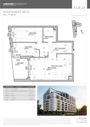 3 pokoje, mieszkanie 71,99 m², piętro 4, oferta nr M52, Aleja, Białystok, Wysoki Stoczek, ul. Studzienna 2