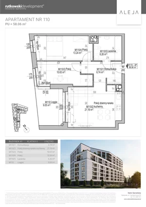 3 pokoje, mieszkanie 58,06 m², piętro 1, oferta nr M110, Aleja, Białystok, Wysoki Stoczek, ul. Studzienna 2