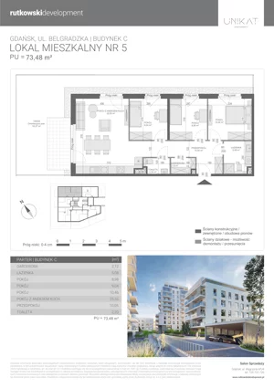 4 pokoje, mieszkanie 73,48 m², parter, oferta nr M5, Unikat Apartamenty C, Gdańsk, Piecki-Migowo, Morena, ul. Belgradzka 114