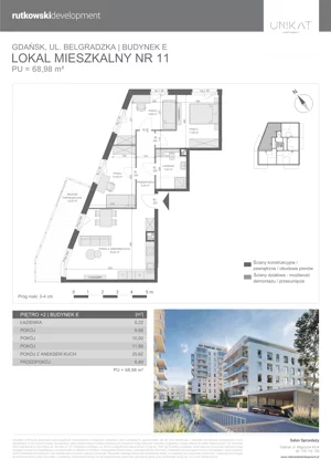 4 pokoje, mieszkanie 68,98 m², piętro 2, oferta nr M11, Unikat Apartamenty E, Gdańsk, Piecki-Migowo, Morena, ul. Belgradzka 114