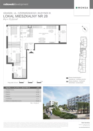 4 pokoje, mieszkanie 73,53 m², piętro 1, oferta nr M28, Monsa etap 6, Gdańsk, Jasień, Rębowo, ul. Konrada Guderskiego