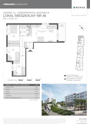 4 pokoje, mieszkanie 73,51 m², piętro 1, oferta nr M46, Monsa etap 6, Gdańsk, Jasień, Rębowo, ul. Konrada Guderskiego
