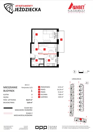 2 pokoje, mieszkanie 43,57 m², piętro 2, oferta nr 11/5, Apartamenty Jeździecka, Wrocław, Krzyki-Partynice, Krzyki, ul. Jeździecka