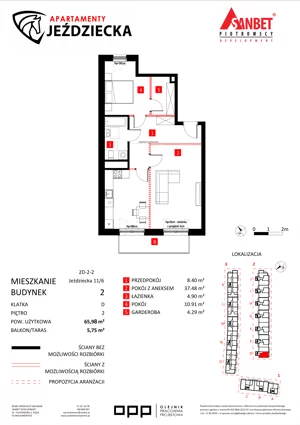 2 pokoje, mieszkanie 65,98 m², piętro 2, oferta nr 11/6, Apartamenty Jeździecka, Wrocław, Krzyki-Partynice, Krzyki, ul. Jeździecka