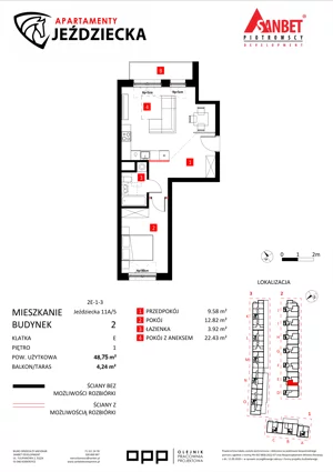 2 pokoje, mieszkanie 48,75 m², piętro 1, oferta nr 11A/5, Apartamenty Jeździecka, Wrocław, Krzyki-Partynice, Krzyki, ul. Jeździecka