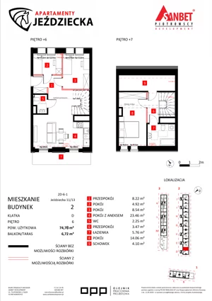 3 pokoje, mieszkanie 74,78 m², piętro 6, oferta nr 11/13, Apartamenty Jeździecka, Wrocław, Krzyki-Partynice, Krzyki, ul. Jeździecka