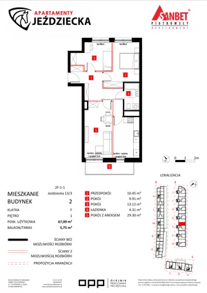 3 pokoje, mieszkanie 67,09 m², piętro 1, oferta nr 13/3, Apartamenty Jeździecka, Wrocław, Krzyki-Partynice, Krzyki, ul. Jeździecka